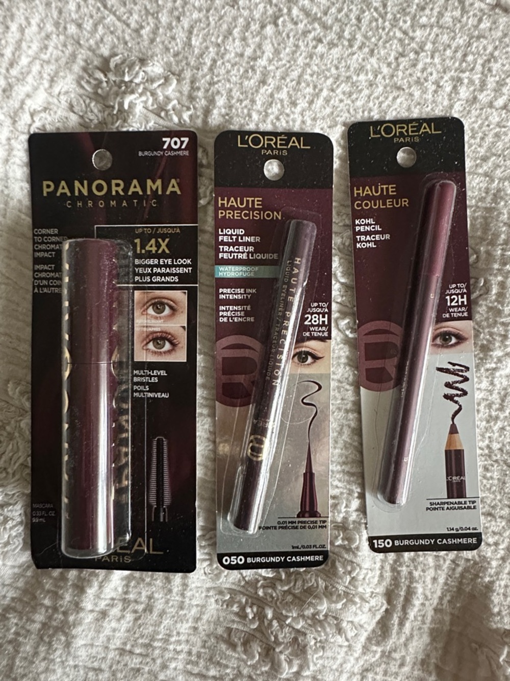 L'Oreal Burgundy Cashmere Mascara + Liquid Liner + Kohl Pencil Trio